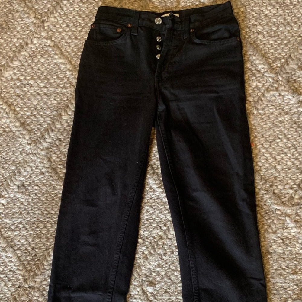 RE/DONE 70s Stove Pipe Raw Hem Faded Black Jeans Womens Sz 23
